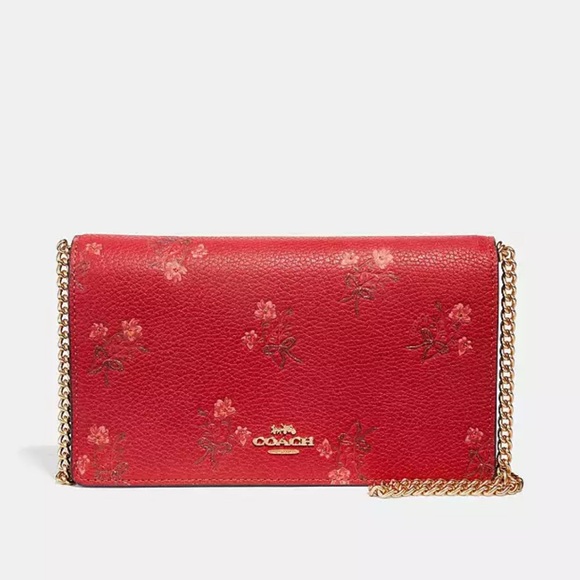 Coach Lunar New Year Callie Foldover Chain Clutch w Floral Bow print - Picture 1 of 2